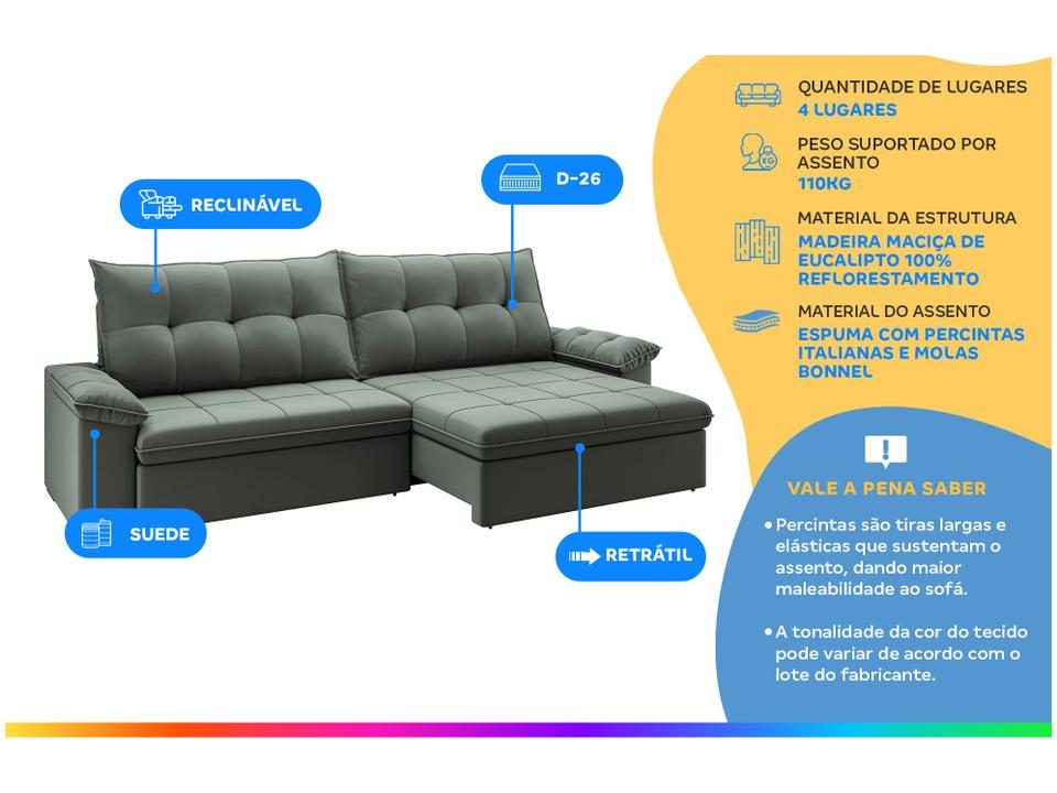 Sofá 4 Lugares Retrátil Reclinável Suede Veludo Triiton Flexforma Estofados - 1