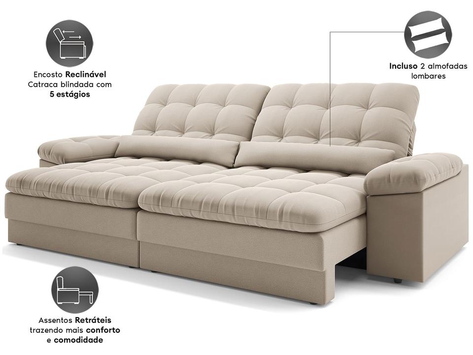 Sofá 4 Lugares Retrátil Reclinável Velosuede Cristal Next Sofás - 2