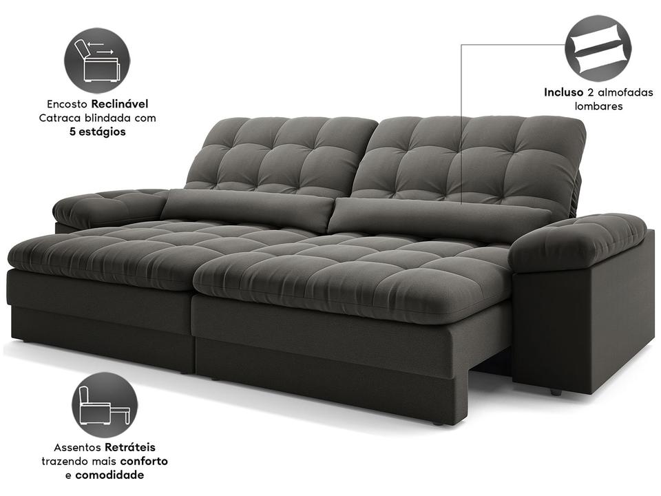 Sofá 4 Lugares Retrátil Reclinável Velosuede Cristal Next Sofás - 2