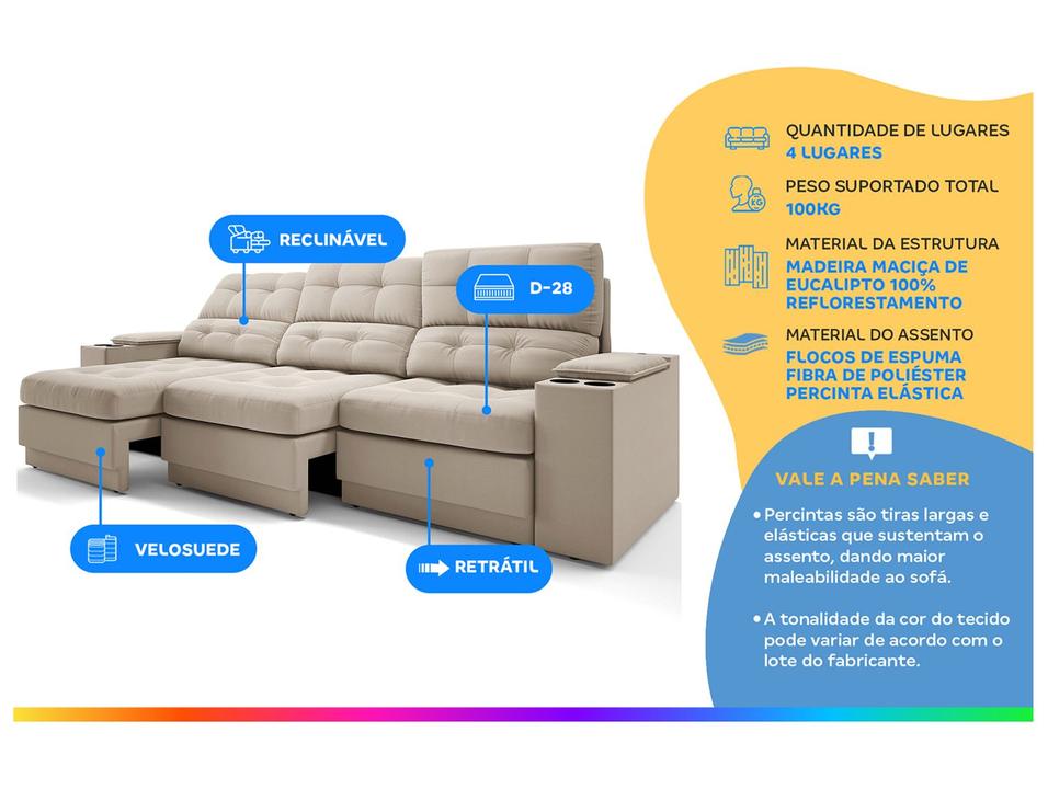 Sofá 4 Lugares Retrátil Reclinável Velosuede Neon Next Sofás - 1