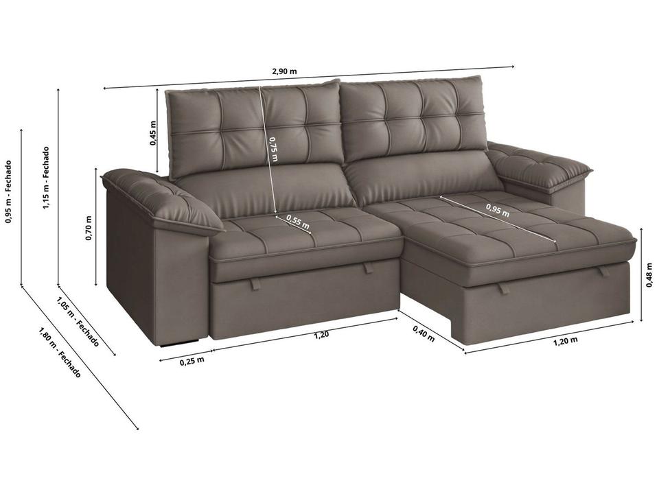 Sofá 5 Lugares Retrátil Reclinável Slim Molas Ensacadas Milano BestHouse - 4
