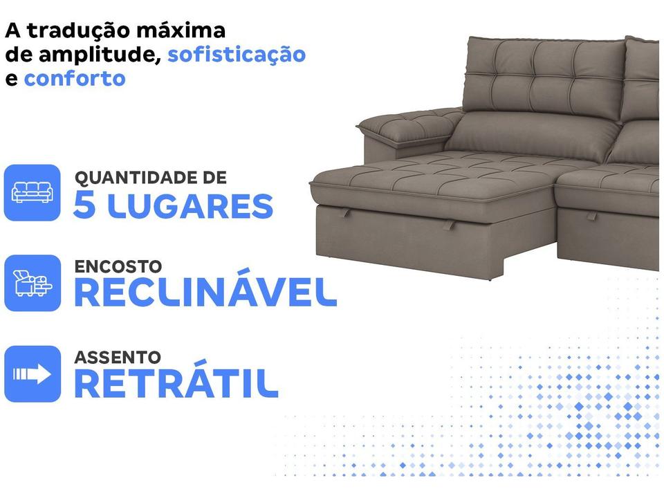 Sofá 5 Lugares Retrátil Reclinável Slim Molas Ensacadas Milano BestHouse - 2