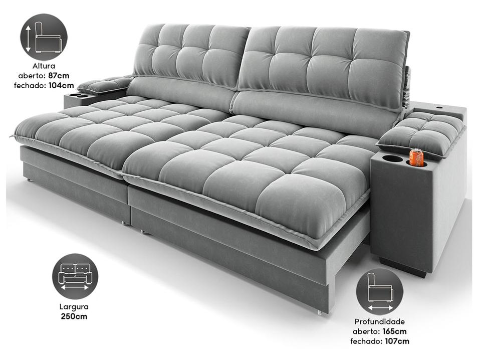Sofá 5 Lugares Retrátil Reclinável Veludo Olimpo Next Sofás - 2
