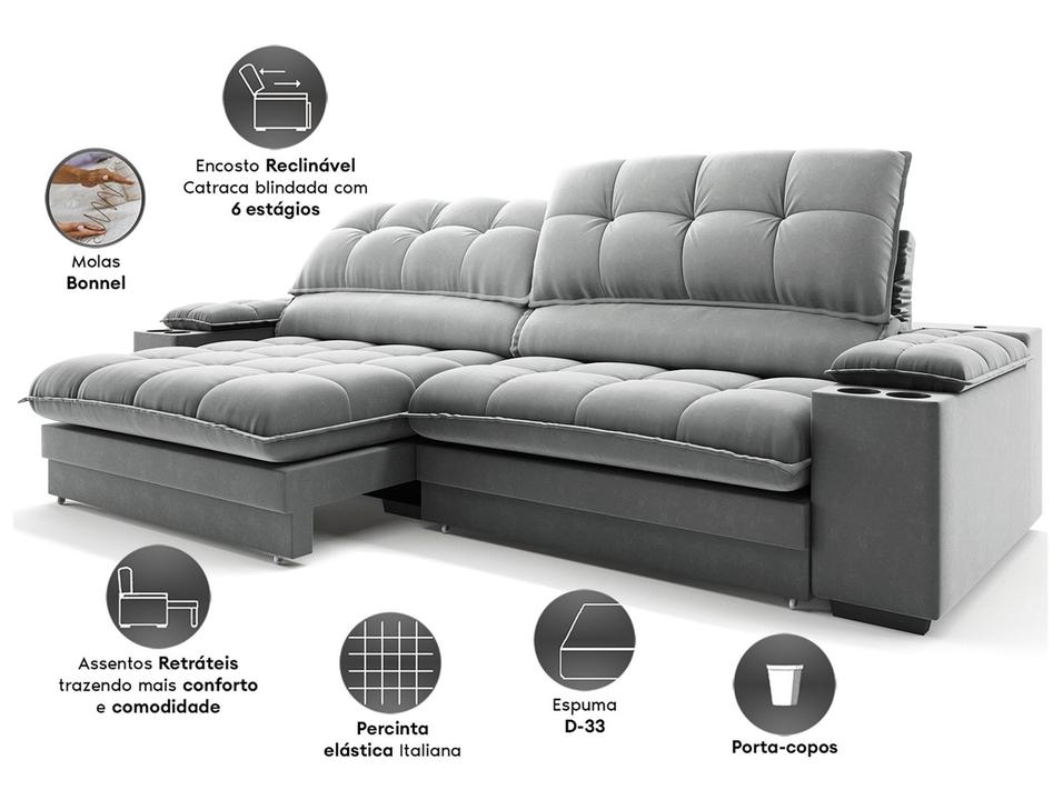 Sofá 5 Lugares Retrátil Reclinável Veludo Olimpo Next Sofás - 4