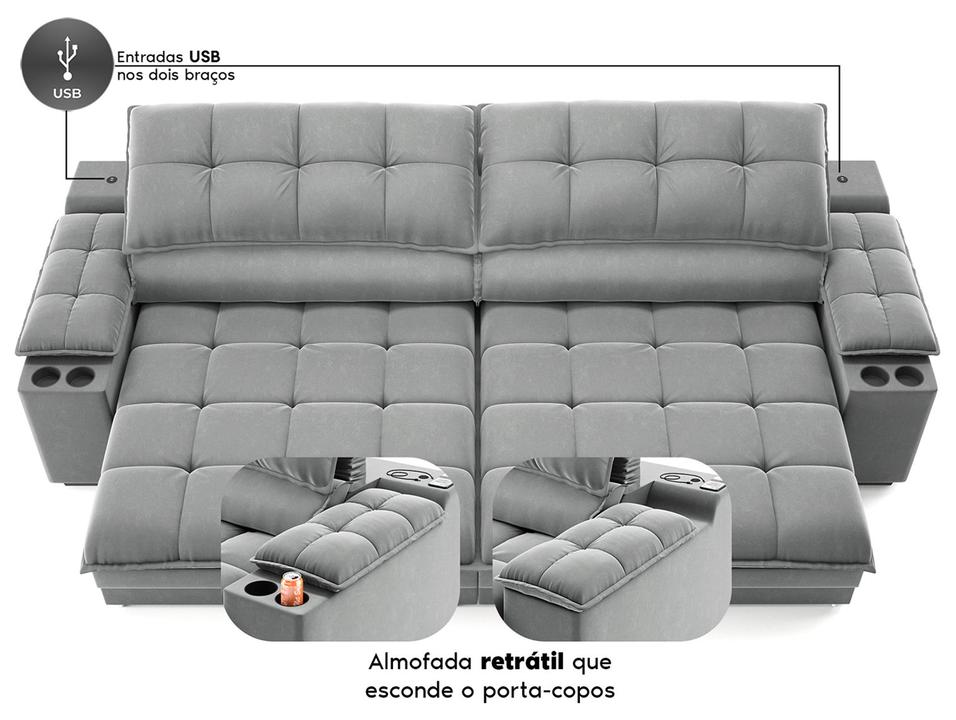 Sofá 5 Lugares Retrátil Reclinável Veludo Olimpo Next Sofás - 5