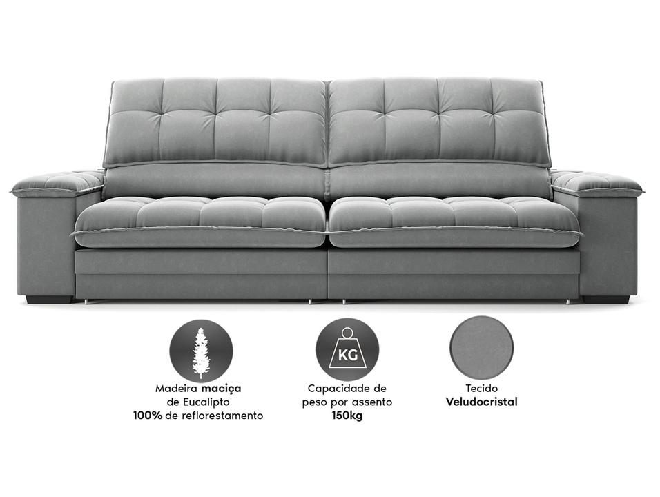 Sofá 5 Lugares Retrátil Reclinável Veludo Olimpo Next Sofás - 3