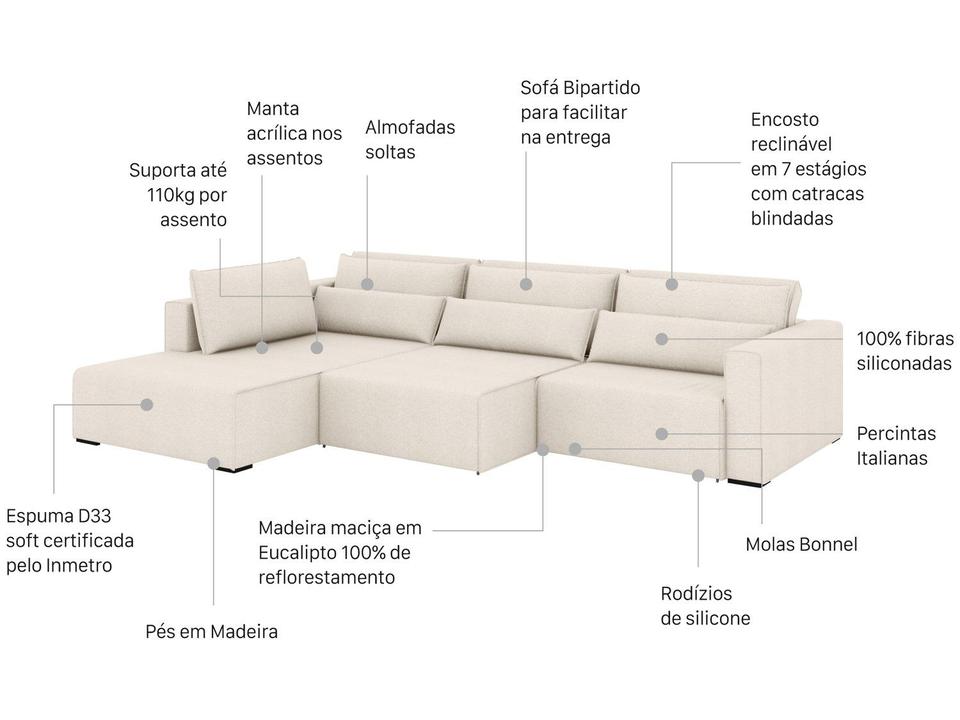 Sofá 6 Lugares Retrátil Reclinável Mediterrâneo Abruzzo Flexforma Estofados - 1