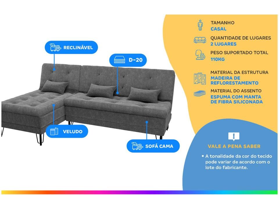 Sofá-cama 2 Lugares Casal Reclinável Veludo Matrix Nice - 1