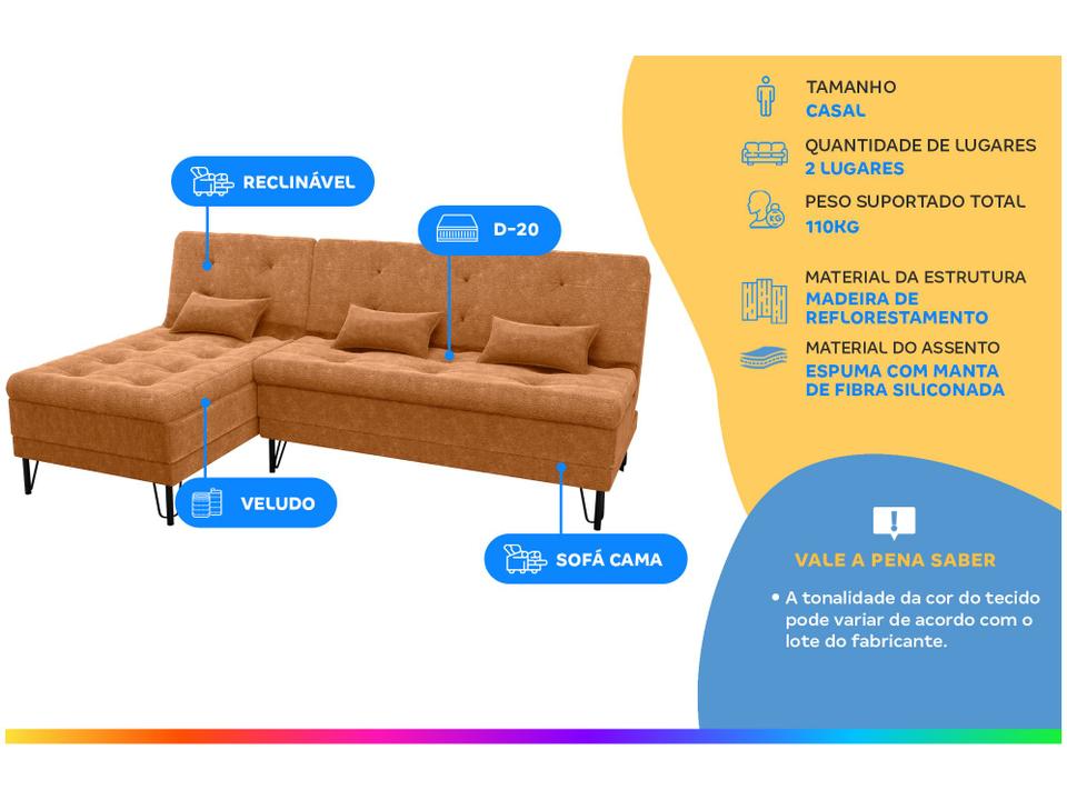 Sofá-cama 2 Lugares Casal Reclinável Veludo Matrix Nice - 1