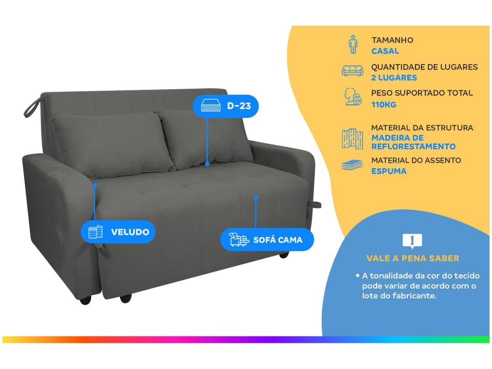 Sofá-cama 2 Lugares Casal Veludo Matrix Amora - 1