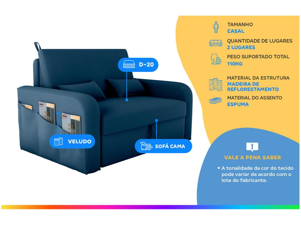 Sofá-cama 2 Lugares Casal Veludo Matrix Lady Dai - 1