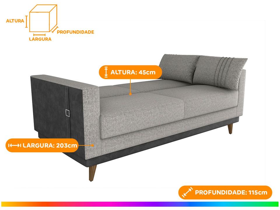 Sofá-cama 3 Lugares Casal Reclinável Facto e Linho Matrix Esther - 4