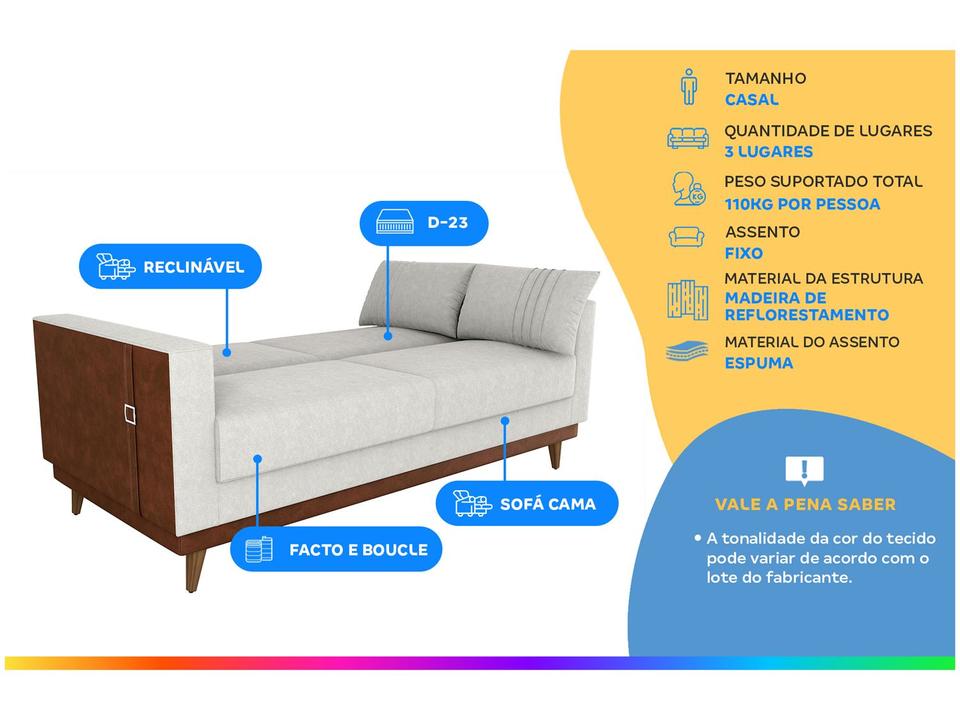 Sofá-cama 3 Lugares Casal Reclinável Facto e Linho Matrix Esther - 1