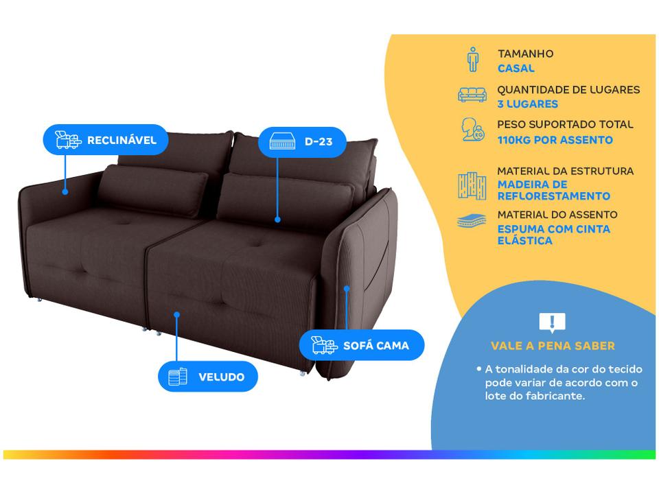 Sofá-cama 3 Lugares Casal Reclinável Veludo Matrix Celine - 1