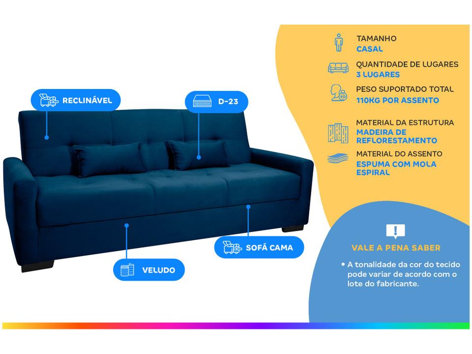 Sofá-cama 3 Lugares Casal Reclinável Veludo Matrix Lavínia - 1
