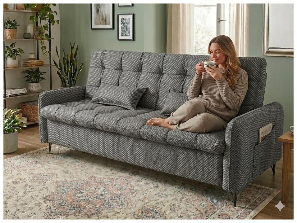 Sofá-cama 3 Lugares Casal Reclinável Veludo Napoli Matrix Pillar - 1