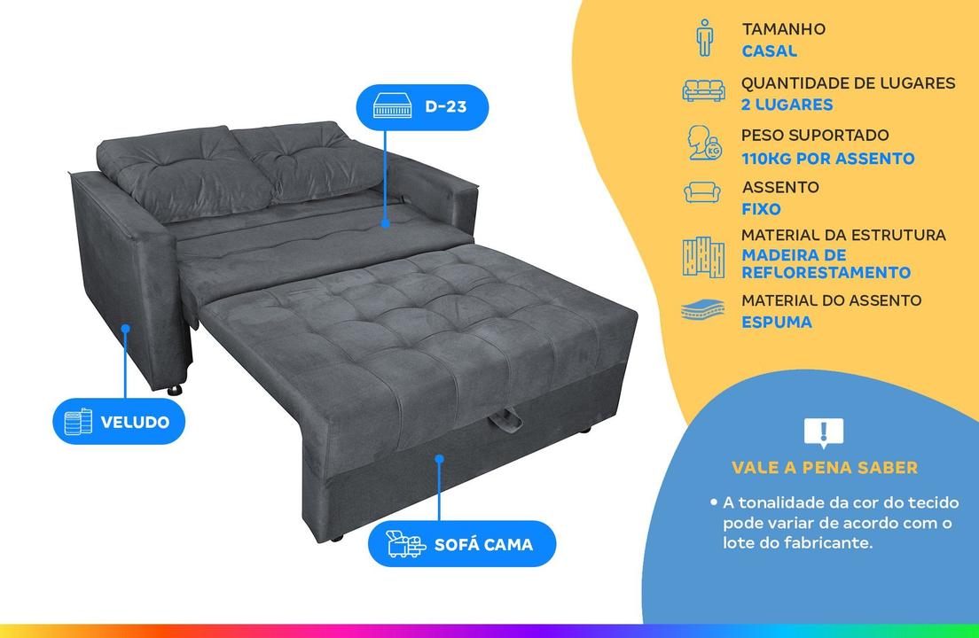 Sofá-cama Casal 2 Lugares Reclinável Veludo Matrix Drika - 1