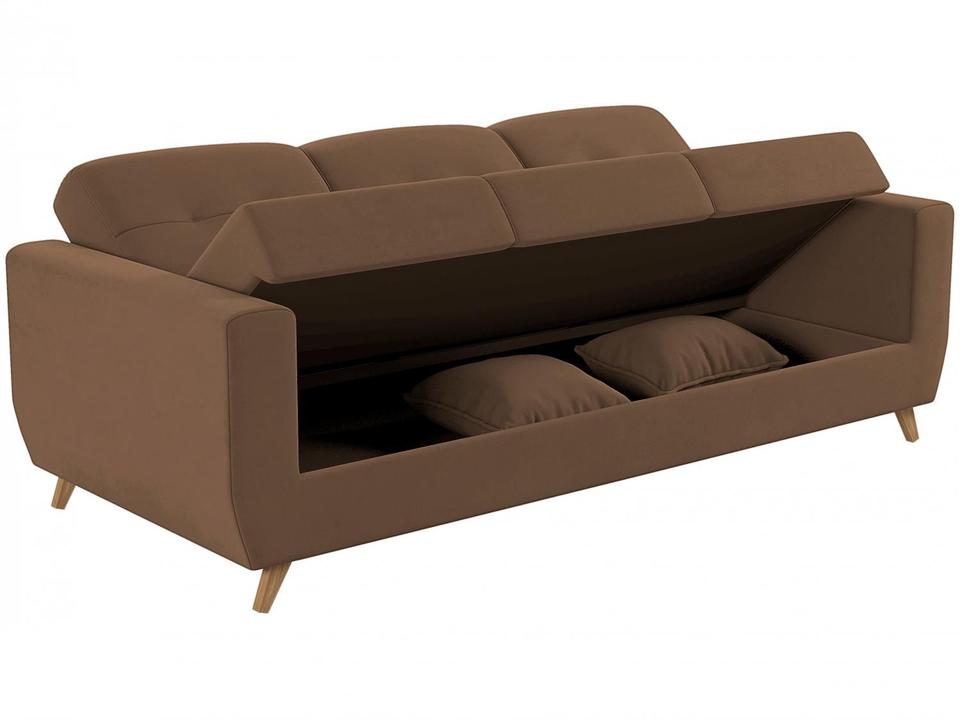 Sofá-cama Casal 3 Lugares com Baú Reclinável Veludo Matrix Pâmela - 5