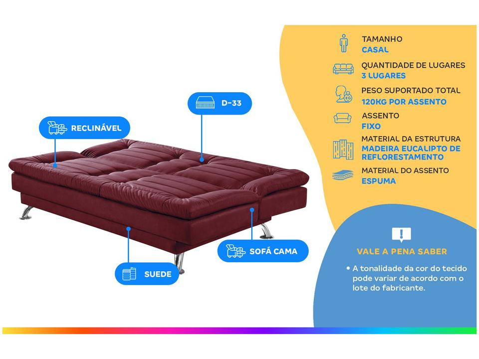 Sofá-cama Casal 3 Lugares Reclinável Maya - 1