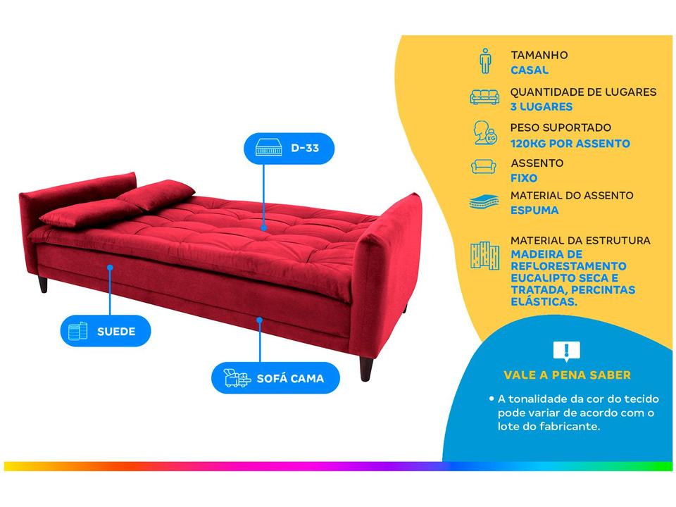 Sofá-cama Casal 3 Lugares Reclinável Suede Linoforte Estela - 1