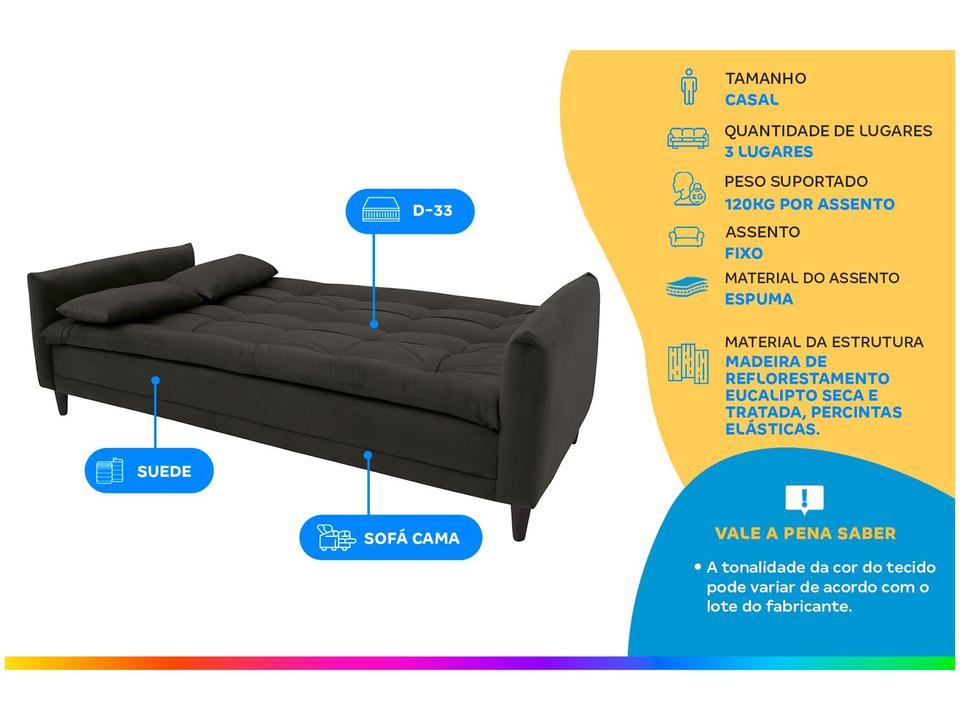 Sofá-cama Casal 3 Lugares Reclinável Suede Linoforte Estela - 1