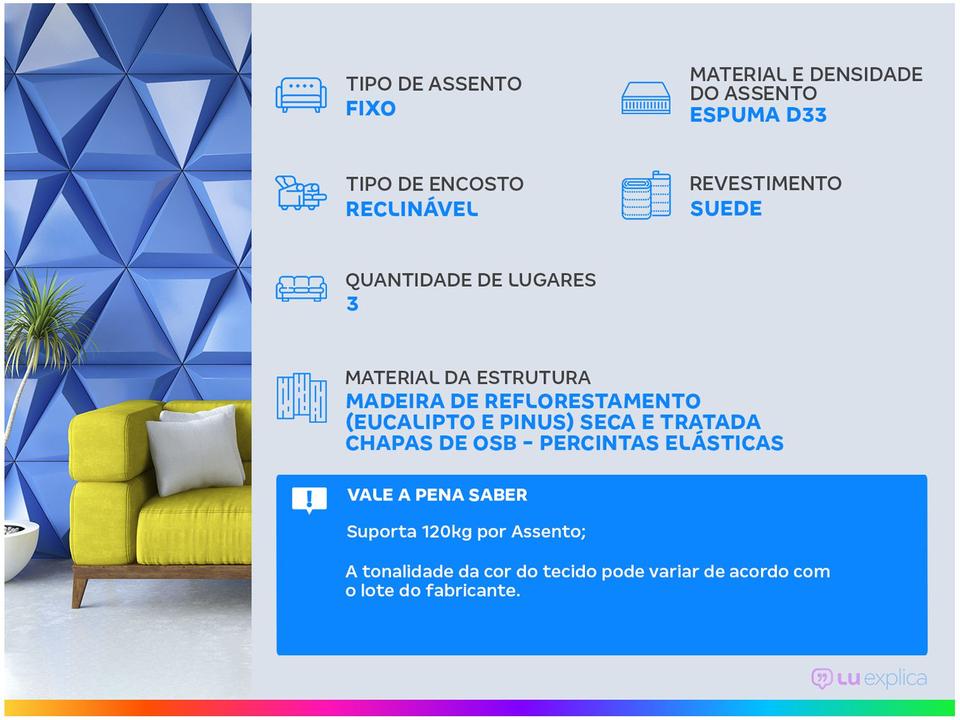 Sofá-cama Casal 3 Lugares Reclinável Suede Linoforte Jade A2 - 1