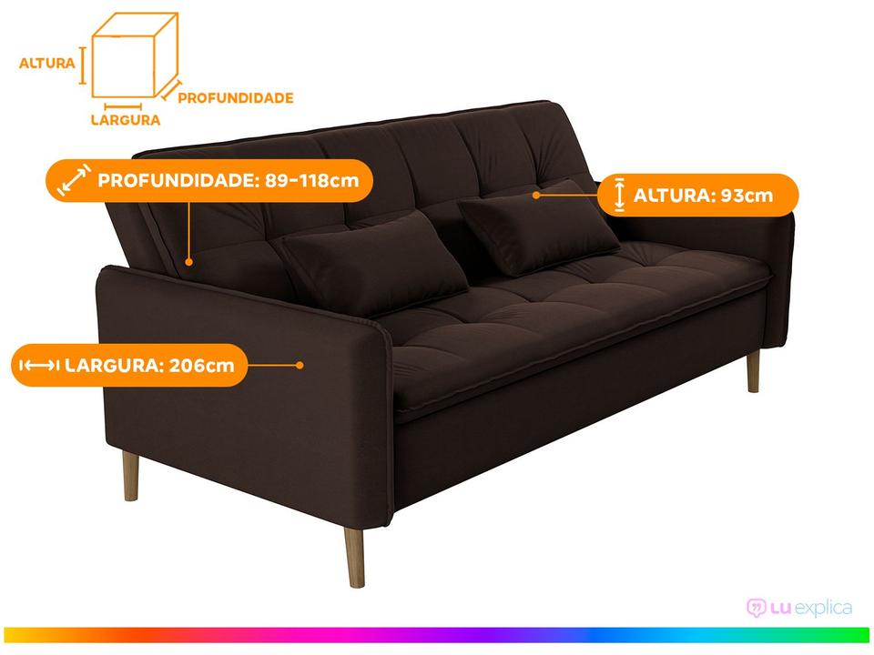 Sofá-cama Casal 3 Lugares Reclinável Veludo Matrix Donna - 2