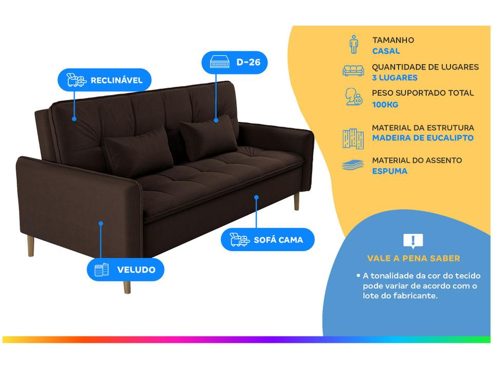Sofá-cama Casal 3 Lugares Reclinável Veludo Matrix Donna - 1