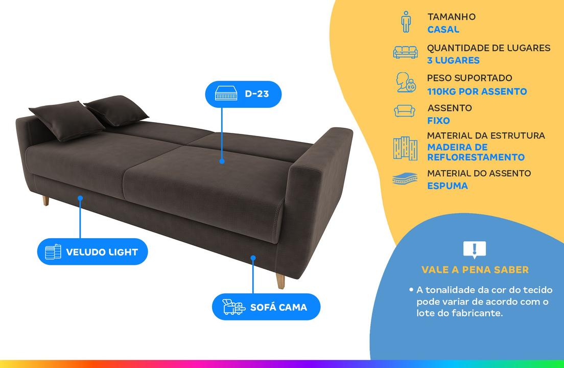 Sofá-cama Casal 3 Lugares Reclinável Veludo Matrix Emília - 1