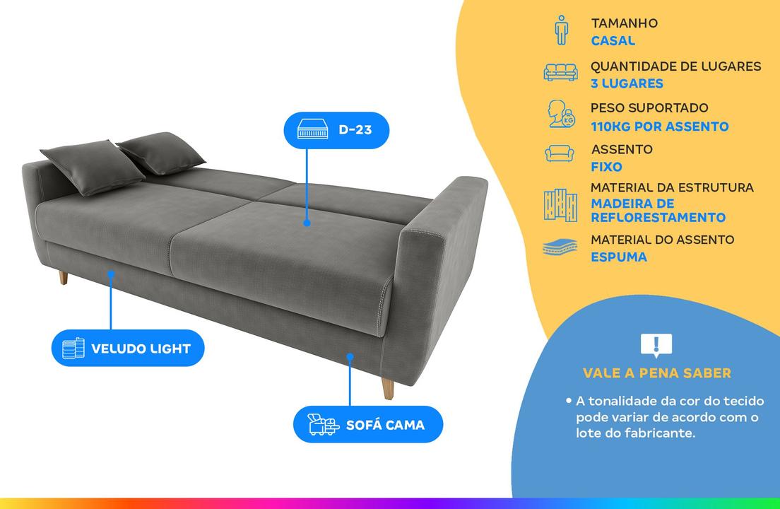 Sofá-cama Casal 3 Lugares Reclinável Veludo Matrix Emília - 1