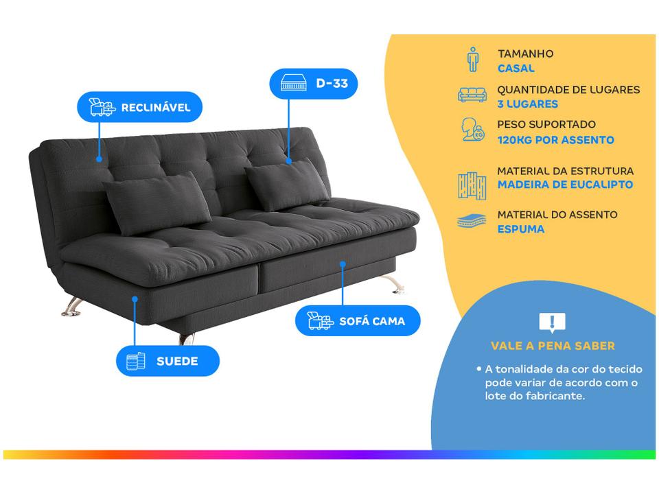 Sofá-cama Casal 3 Lugares Suede Linoforte Jade A2 - 1