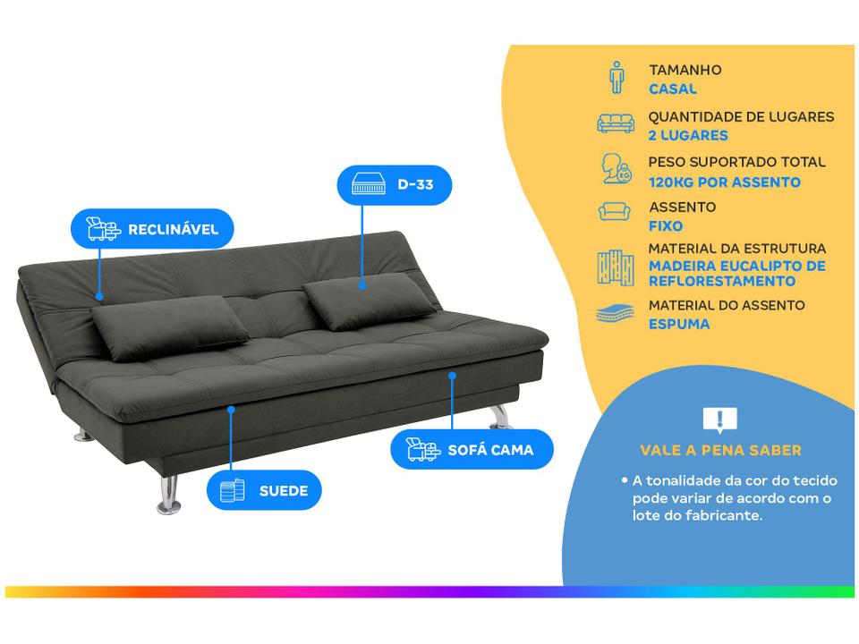 Sofá-cama Casal Reclinável Suede Linoforte Yasmin - 1