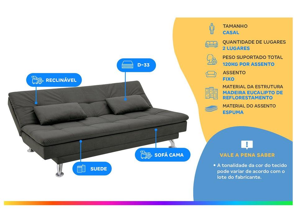 Sofá-cama Casal Reclinável Suede Linoforte Yasmin - 3