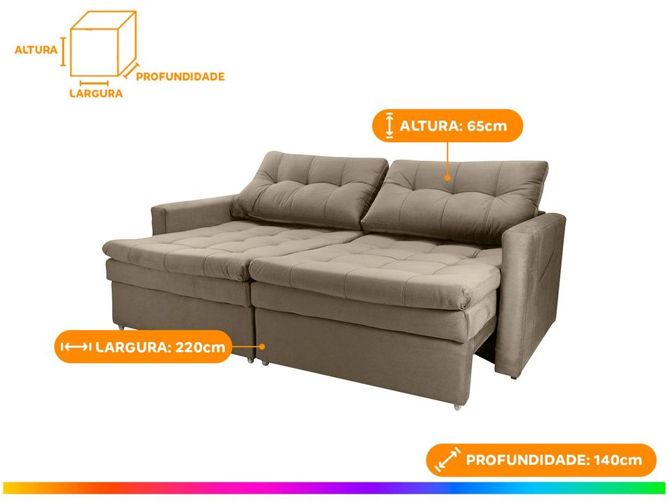 Sofá-cama Lugares Retrátil Bipartido Reclinável Veludo Matrix Nayla - 3