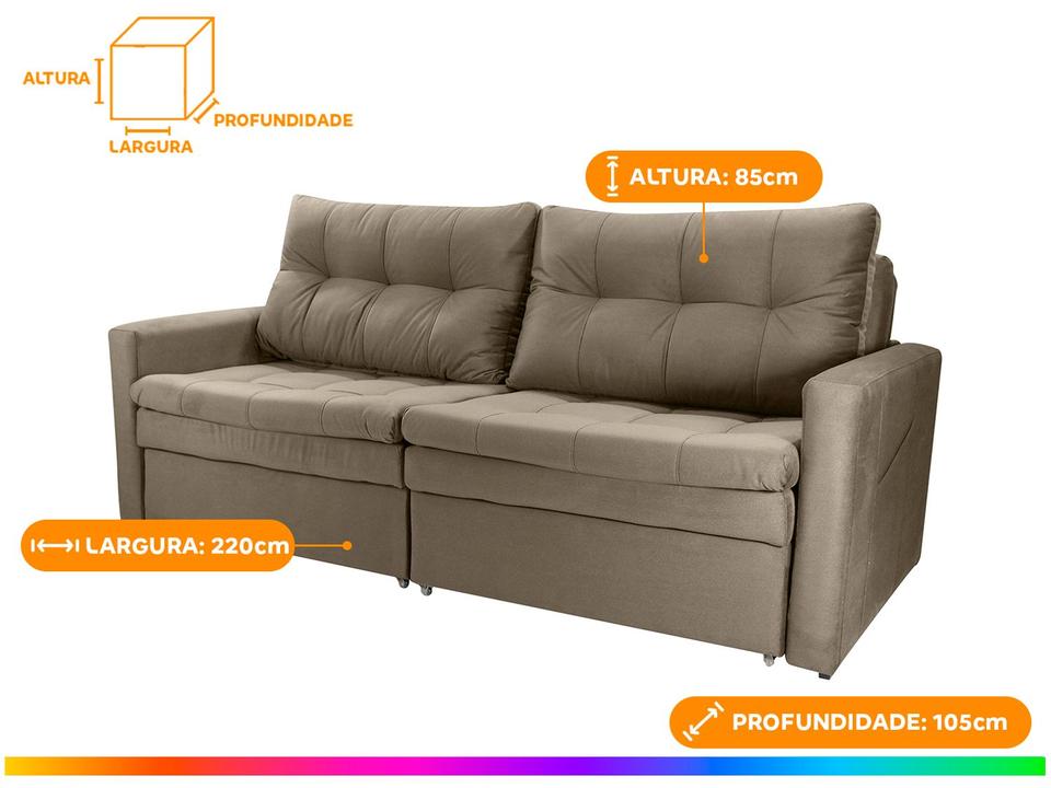 Sofá-cama Lugares Retrátil Bipartido Reclinável Veludo Matrix Nayla - 2
