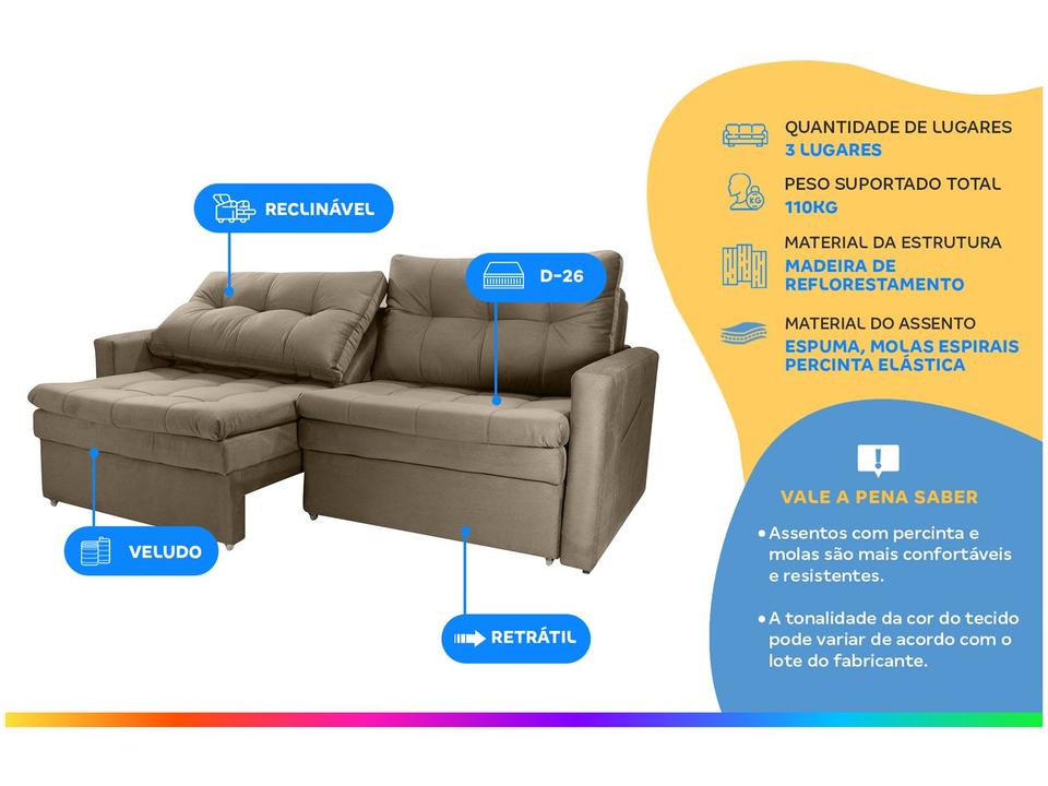 Sofá-cama Lugares Retrátil Bipartido Reclinável Veludo Matrix Nayla - 1