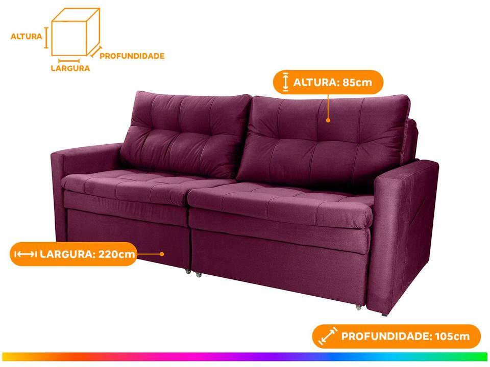 Sofá-cama Lugares Retrátil Bipartido Reclinável Veludo Matrix Nayla - 2