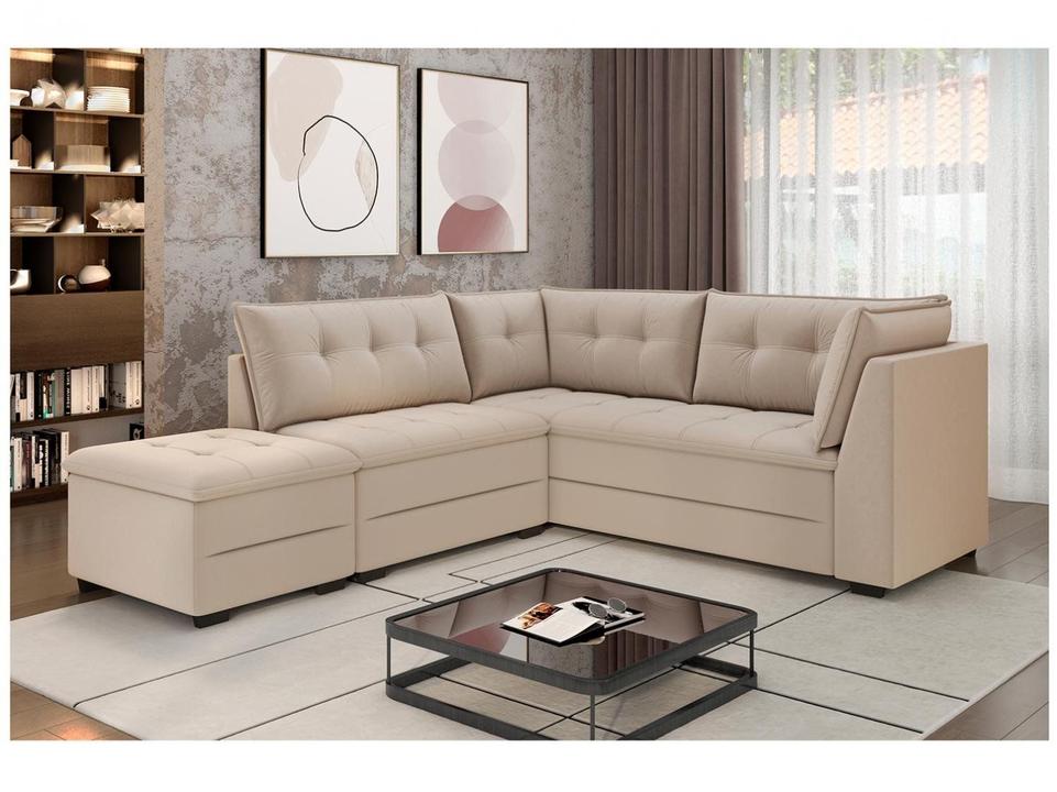 Sofá de Canto 5 Lugares com Puff Veludo Benfica Besthouse - 3