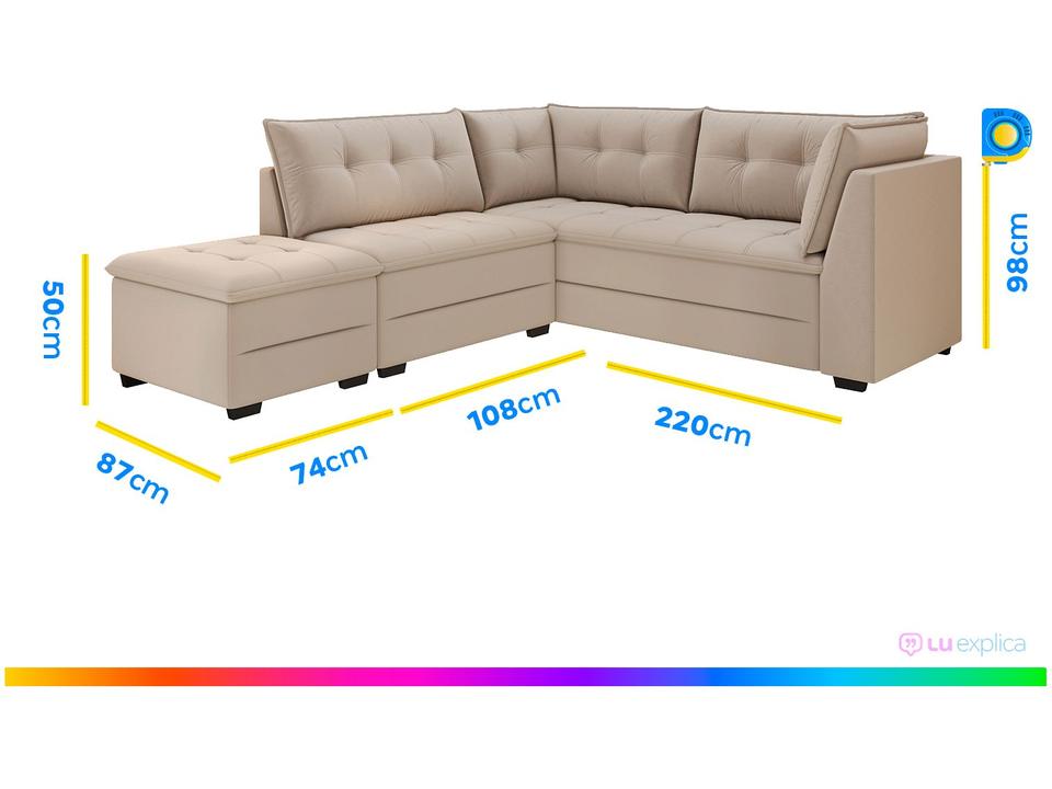 Sofá de Canto 5 Lugares com Puff Veludo Benfica Besthouse - 2