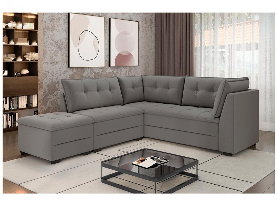 Sofá de Canto 5 Lugares com Puff Veludo Benfica Besthouse - 3