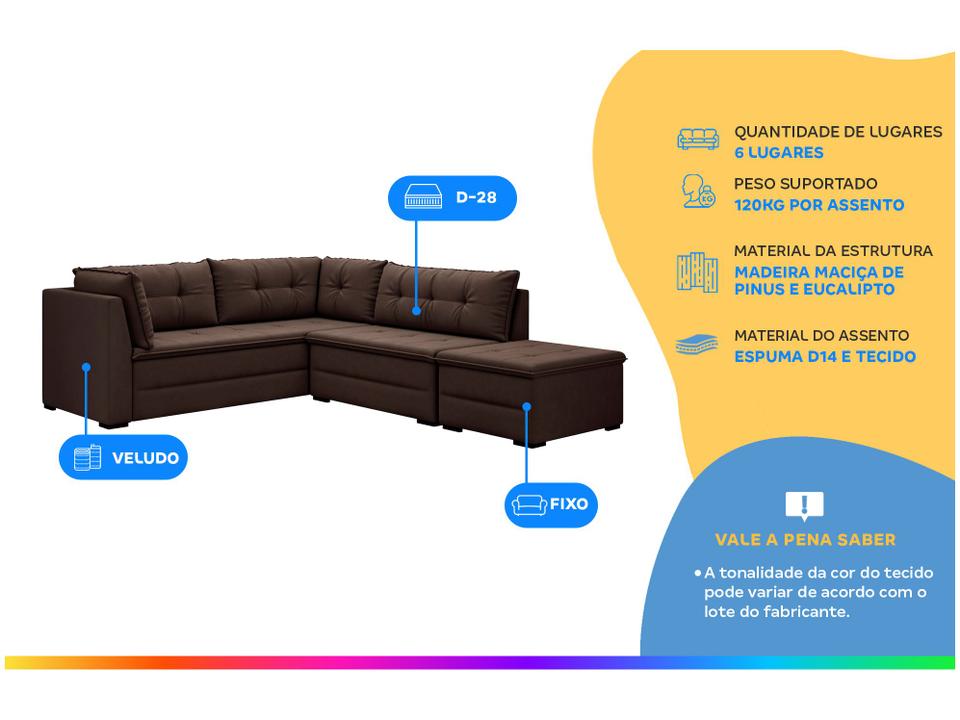 Sofá de Canto 6 Lugares com Puff Veluplus Vegas - 1