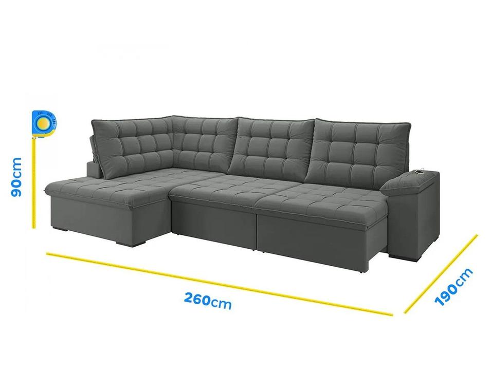 Sofá de Canto 6 Lugares Retrátil Reclinável Suede Veludo Dallas Flexforma Estofados - 5