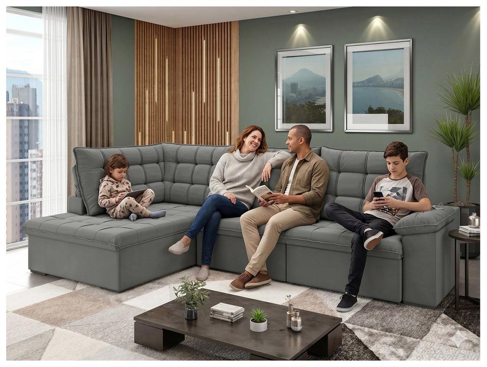 Sofá de Canto 6 Lugares Retrátil Reclinável Suede Veludo Dallas Flexforma Estofados - 1