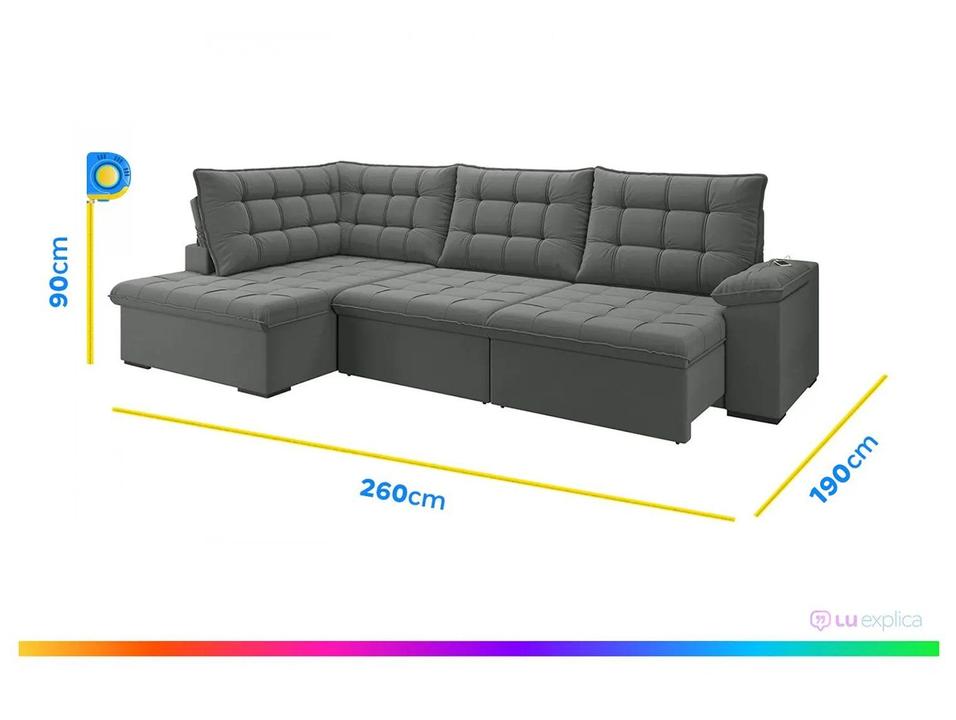 Sofá de Canto 6 Lugares Retrátil Reclinável Suede Veludo Dallas Flexforma Estofados - 4