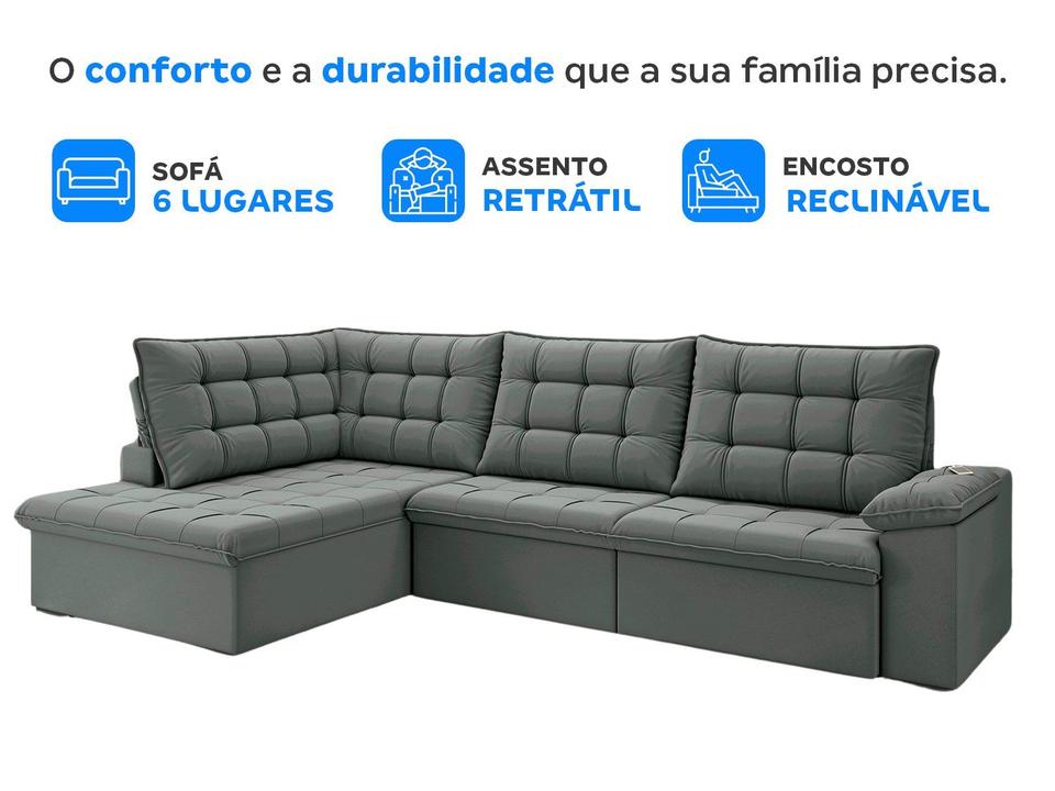 Sofá de Canto 6 Lugares Retrátil Reclinável Suede Veludo Dallas Flexforma Estofados - 2