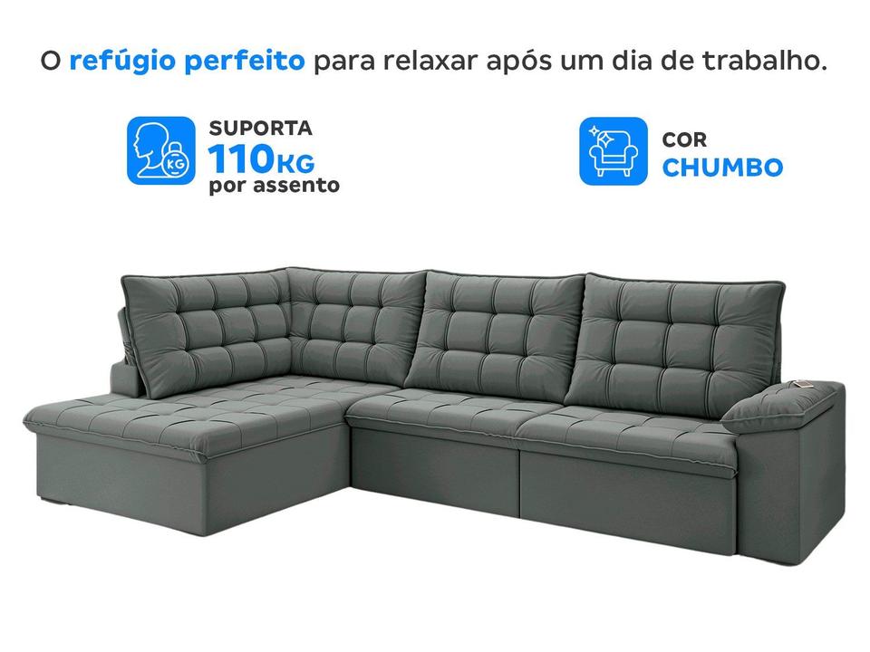 Sofá de Canto 6 Lugares Retrátil Reclinável Suede Veludo Dallas Flexforma Estofados - 4