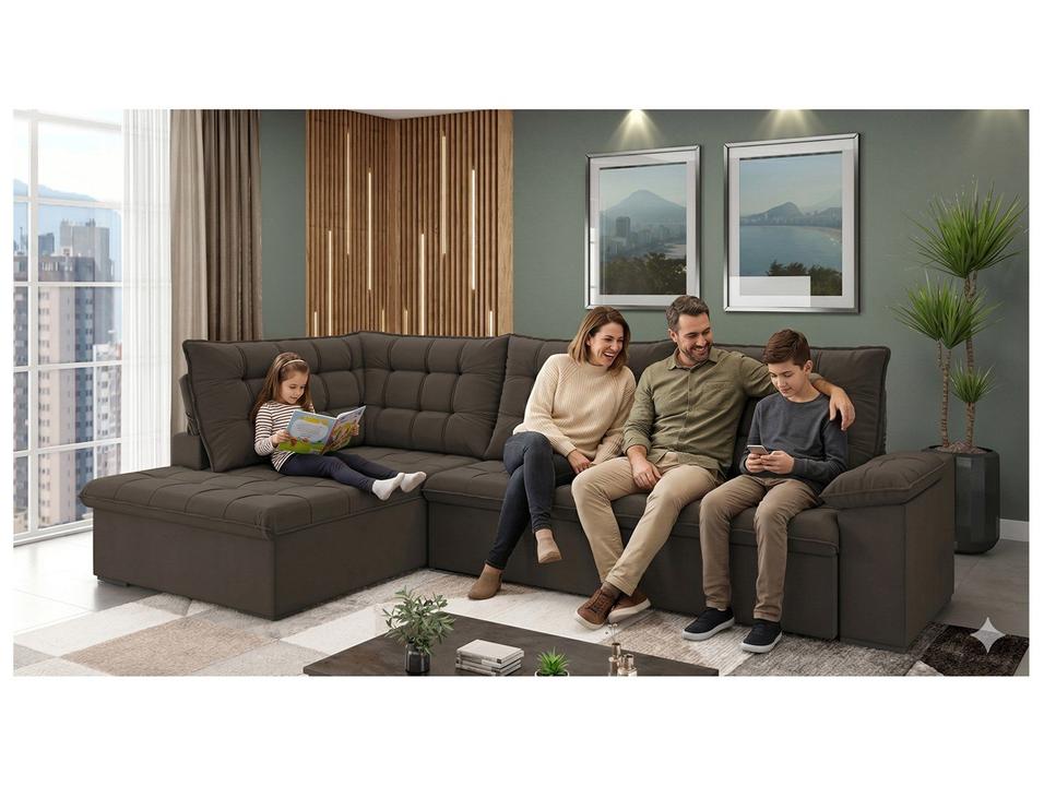 Sofá de Canto 6 Lugares Retrátil Reclinável Suede Veludo Dallas Flexforma Estofados - 6