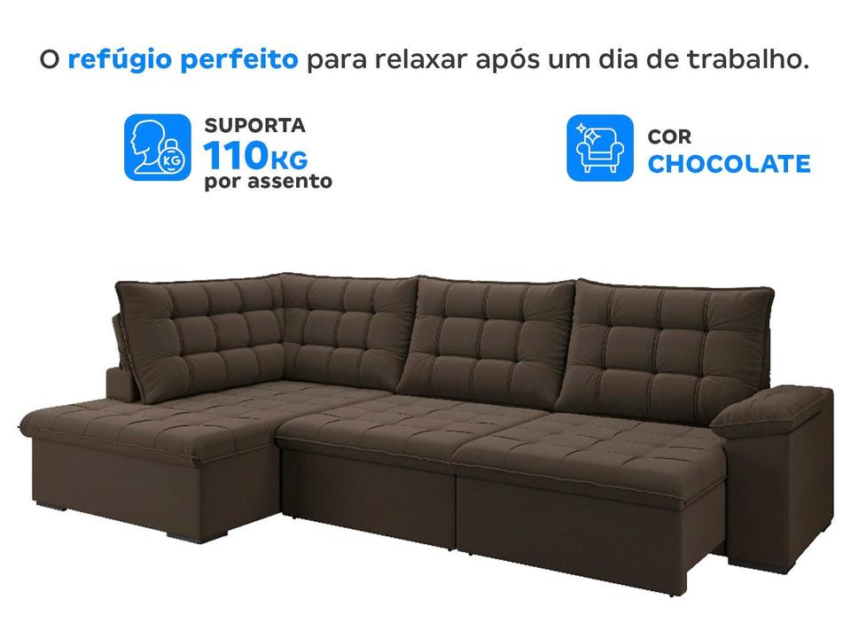 Sofá de Canto 6 Lugares Retrátil Reclinável Suede Veludo Dallas Flexforma Estofados - 4