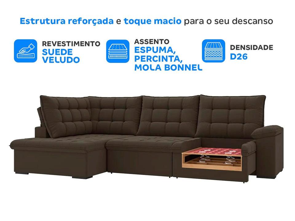 Sofá de Canto 6 Lugares Retrátil Reclinável Suede Veludo Dallas Flexforma Estofados - 3