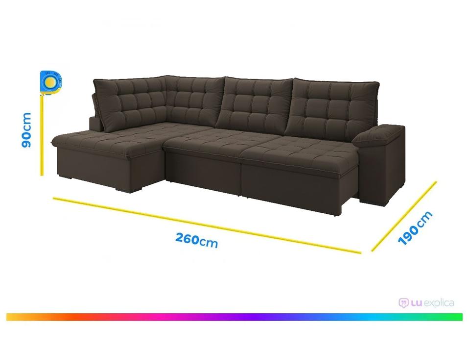 Sofá de Canto 6 Lugares Retrátil Reclinável Suede Veludo Dallas Flexforma Estofados - 2